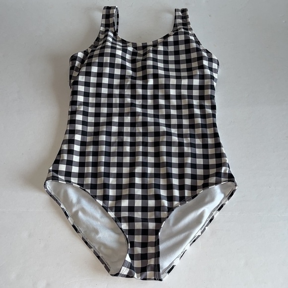 Coral Reef Black And White Gingham One Piece Cross Back Swimsuit - Picture 2 of 5